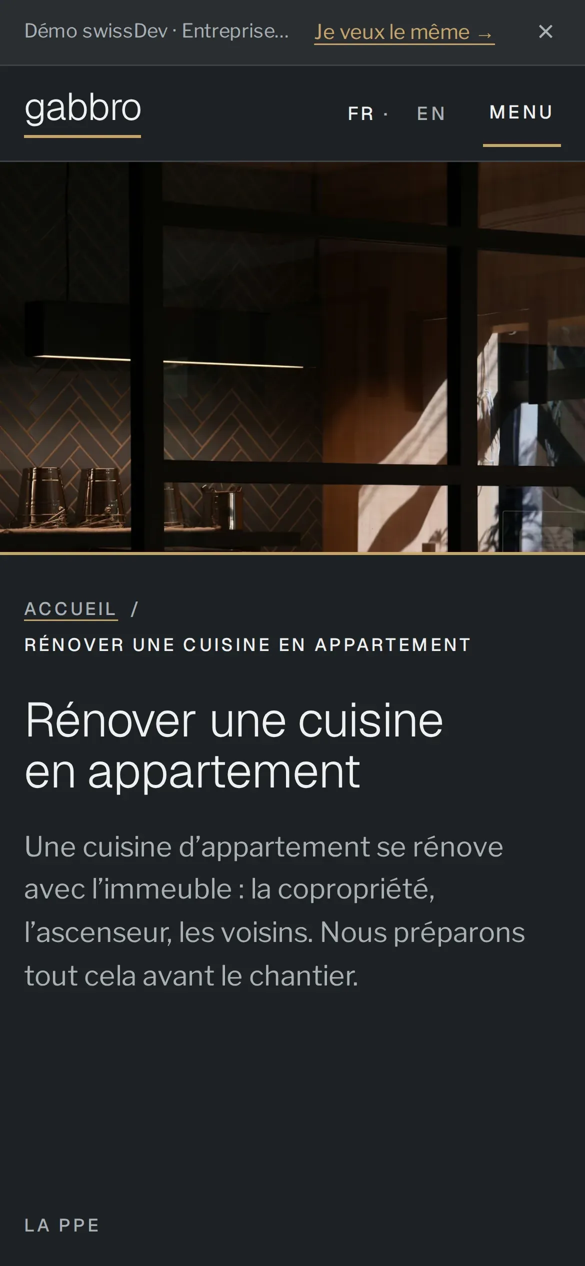 Page Rénover une cuisine en appartement sur téléphone